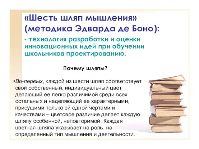 «Шесть шляп мышления» (методика Эдварда де Боно): - технология разработки