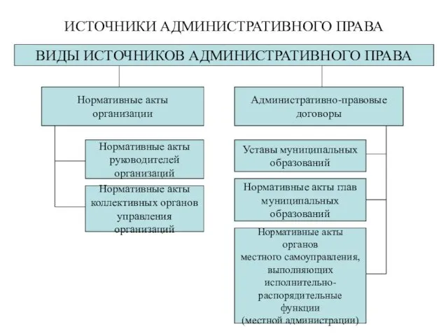 ИСТОЧНИКИ АДМИНИСТРАТИВНОГО ПРАВА ВИДЫ ИСТОЧНИКОВ АДМИНИСТРАТИВНОГО ПРАВА Нормативные акты организации