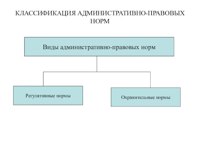 КЛАССИФИКАЦИЯ АДМИНИСТРАТИВНО-ПРАВОВЫХ НОРМ Виды административно-правовых норм Регулятивные нормы Охранительные нормы