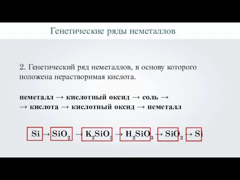 2. Генетический ряд неметаллов, в основу которого положена нерастворимая кислота.