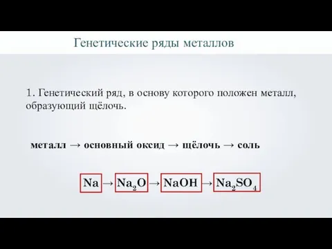 1. Генетический ряд, в основу которого положен металл, образующий щёлочь.