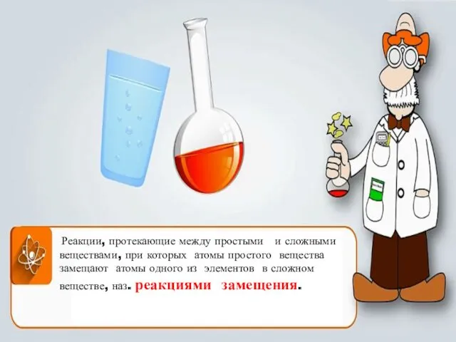 Реакции, протекающие между простыми и сложными веществами, при которых атомы