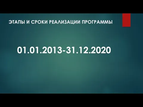 ЭТАПЫ И СРОКИ РЕАЛИЗАЦИИ ПРОГРАММЫ 01.01.2013-31.12.2020