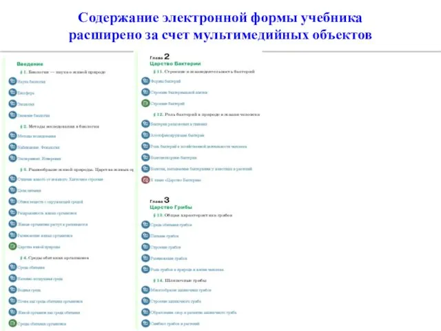 Содержание электронной формы учебника расширено за счет мультимедийных объектов
