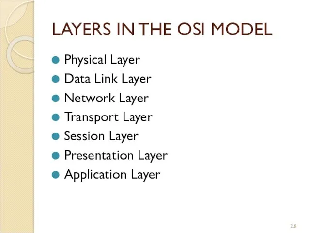 LAYERS IN THE OSI MODEL Physical Layer Data Link Layer