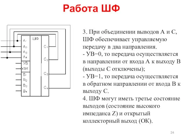 3. При объединении выводов А и С, ШФ обеспечивает управляемую