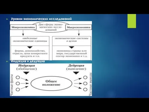 Уровни экономических исследований Индукция и дедукция