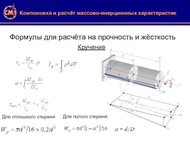 Компоновка и расчёт массово-инерционных характеристик Формулы для расчёта на прочность