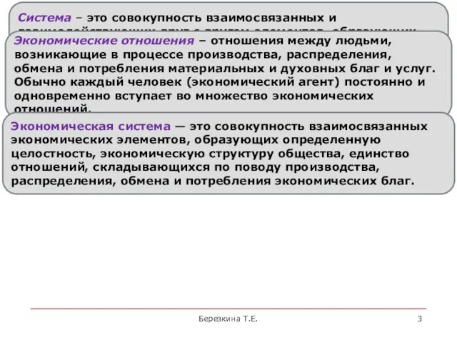 Вопрос 1. Система экономических отношений Березкина Т.Е. Система – это