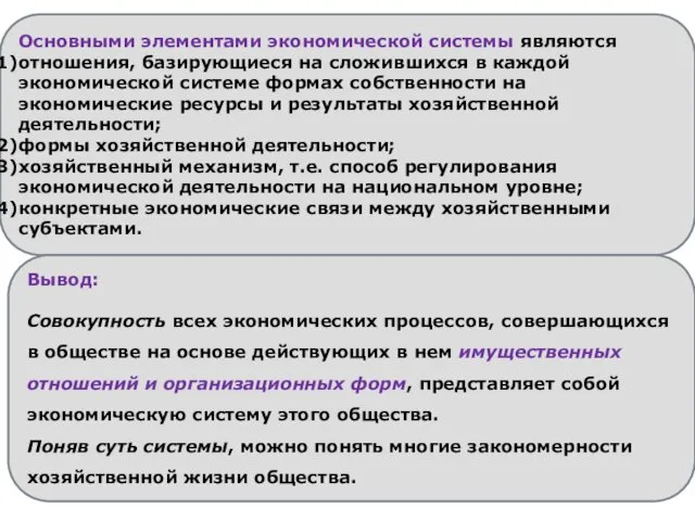 Березкина Т.Е. Основными элементами экономической системы являются отношения, базирующиеся на