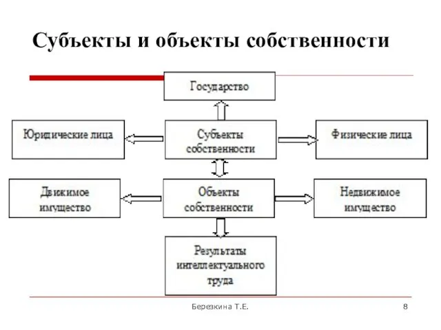 Субъекты и объекты собственности Березкина Т.Е.