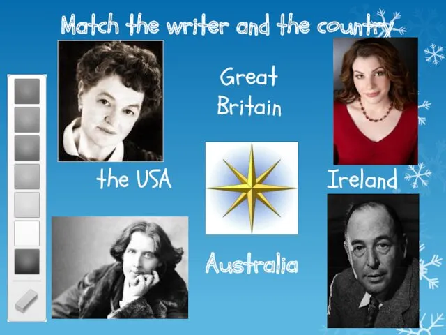 Match the writer and the country Australia Ireland the USA Great Britain