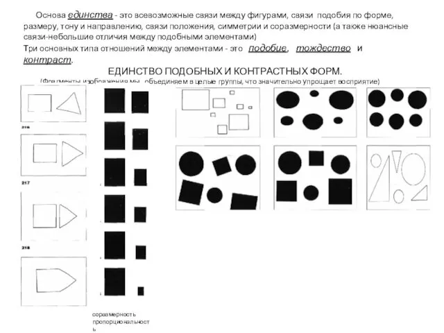 Основа единства - это всевозможные связи между фигурами, связи подобия