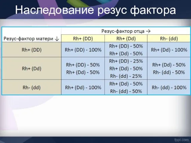 Наследование резус фактора