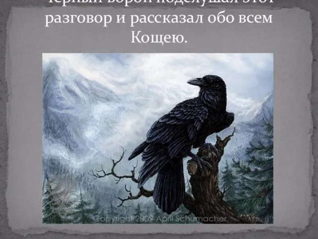 Черный ворон подслушал этот разговор и рассказал обо всем Кощею.