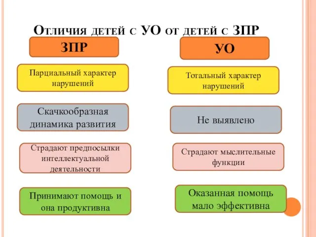 Отличия детей с УО от детей с ЗПР ЗПР УО