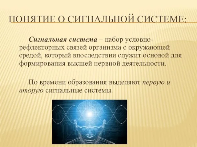 ПОНЯТИЕ О СИГНАЛЬНОЙ СИСТЕМЕ: Сигнальная система – набор условно-рефлекторных связей