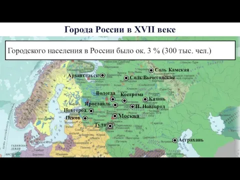 Города России в XVII веке Москва Ярославль Кострома Н. Новгород