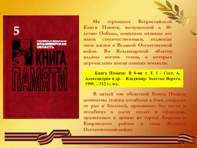 На страницах Всероссийской Книги Памяти, выпущенной к 50-летию Победы, поименно