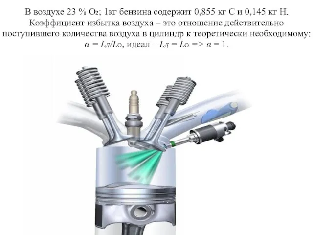 В воздухе 23 % O2; 1кг бензина содержит 0,855 кг
