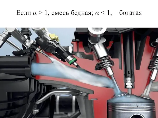 Если α > 1, смесь бедная; α