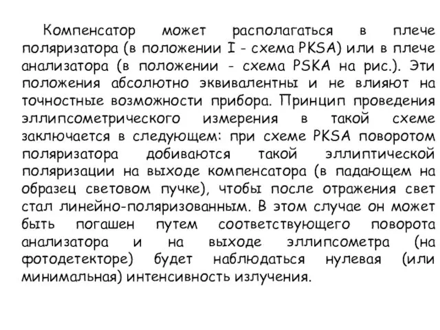 Компенсатор может располагаться в плече поляризатора (в положении I -