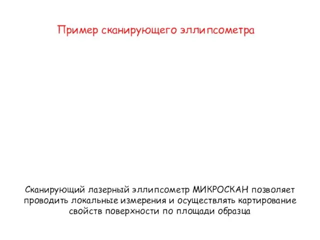 Пример сканирующего эллипсометра Сканирующий лазерный эллипсометр МИКРОСКАН позволяет проводить локальные