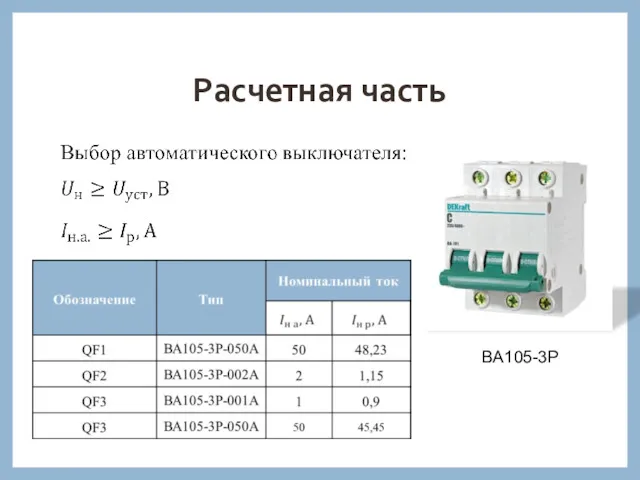 Расчетная часть ВА105-3P