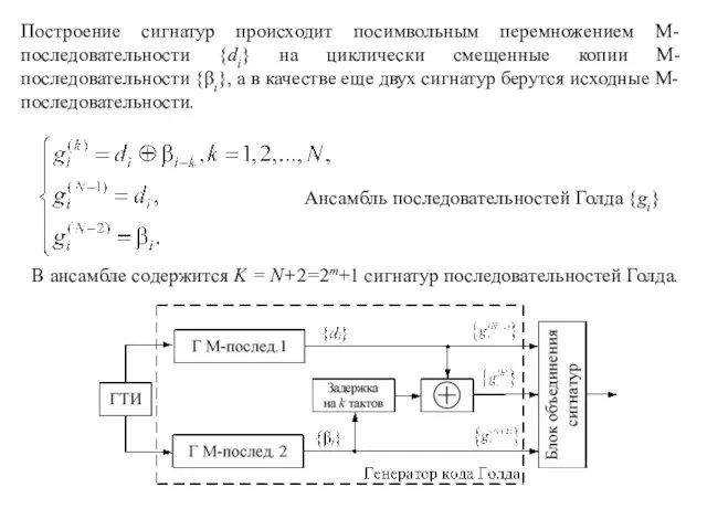 Ансамбль последовательностей Голда {gi} В ансамбле содержится K = N+2=2m+1