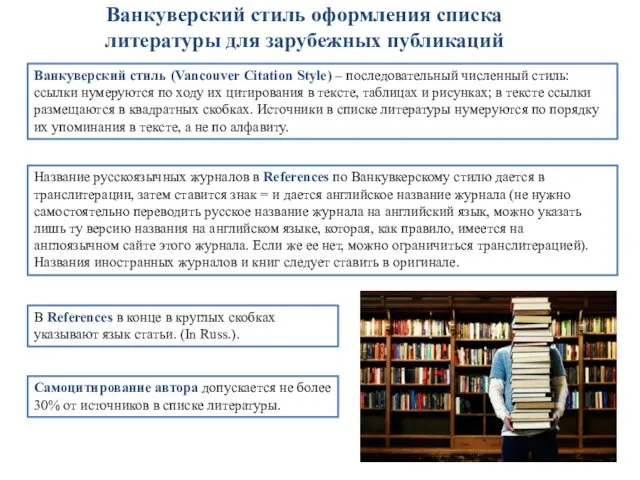 Ванкуверский стиль оформления списка литературы для зарубежных публикаций Ванкуверский стиль (Vancouver Citation Style)