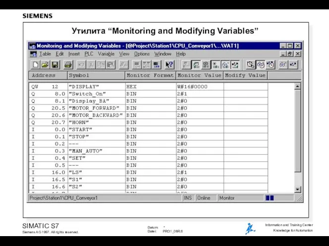 Утилита “Monitoring and Modifying Variables”