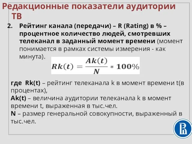 Рейтинг канала (передачи) – R (Rating) в % –процентное количество