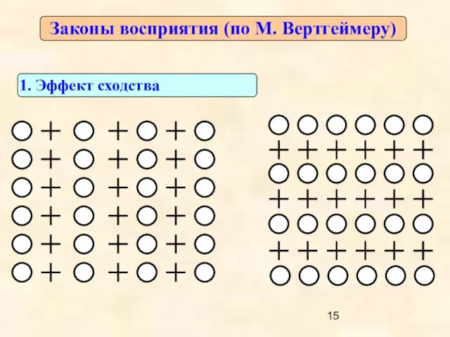 Законы восприятия (по М. Вертгеймеру) 1. Эффект сходства