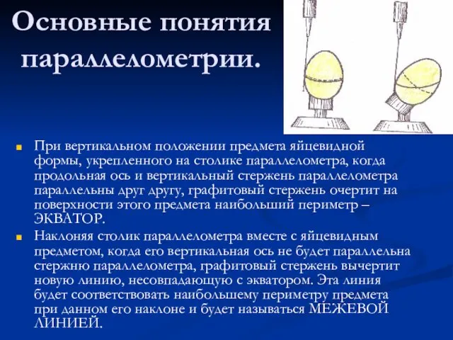 Основные понятия параллелометрии. При вертикальном положении предмета яйцевидной формы, укрепленного