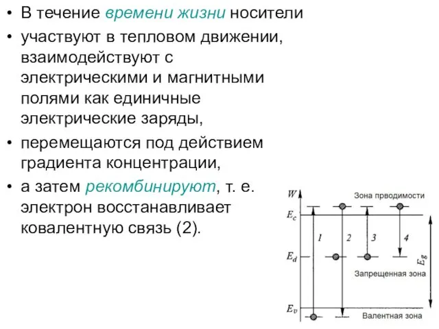 В течение времени жизни носители участвуют в тепловом движении, взаимодействуют