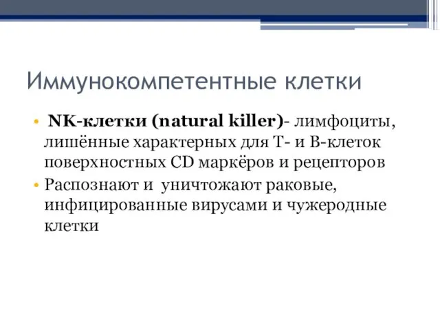 Иммунокомпетентные клетки NK-клетки (natural killer)- лимфоциты, лишённые характерных для T-