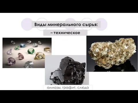 Виды минерального сырья: – техническое алмазы, графит, слюда