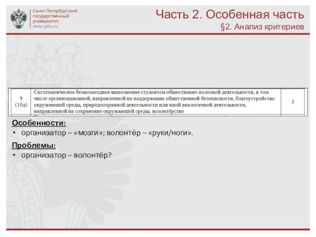 Часть 2. Особенная часть §2. Анализ критериев Проблемы: организатор –