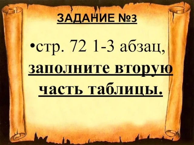 ЗАДАНИЕ №3 стр. 72 1-3 абзац, заполните вторую часть таблицы.