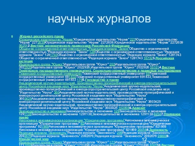 научных журналов .Журнал российского права Юридическое издательство "Норма"Юридическое издательство "Норма"