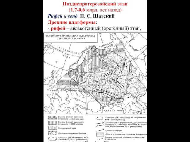 Позднепротерозойский этап (1,7-0,6 млрд. лет назад) Рифей и венд. Н.