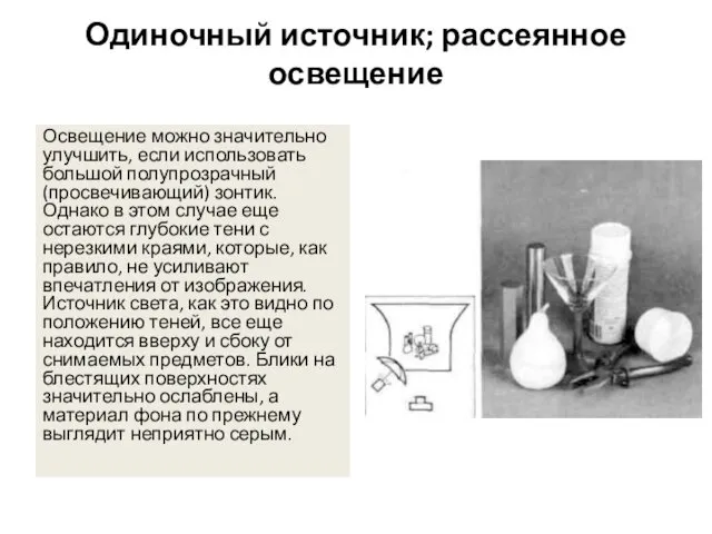 Одиночный источник; рассеянное освещение Освещение можно значительно улучшить, если использовать