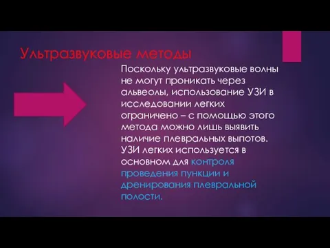 Ультразвуковые методы Поскольку ультразвуковые волны не могут проникать через альвеолы,