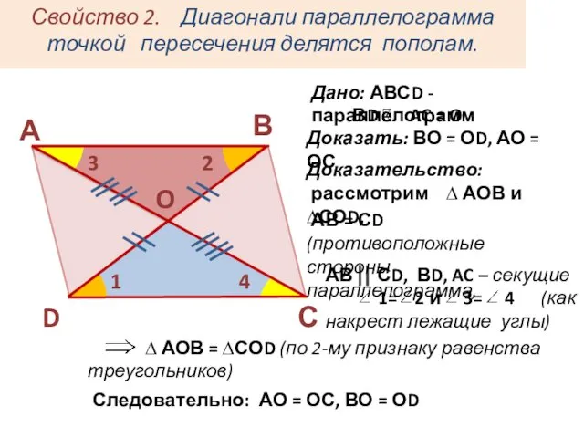 АВ ⎢⎢ СD, ВD, AC – секущие 1= 2 и