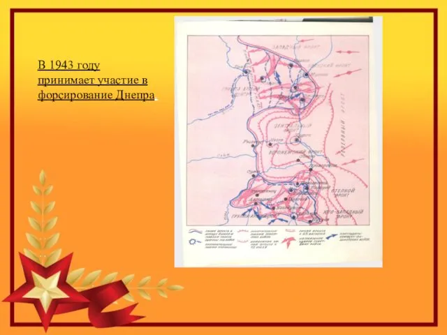 В 1943 году принимает участие в форсирование Днепра.