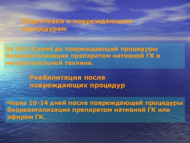 Подготовка к повреждающим процедурам Реабилитация после повреждающих процедур За 10-14