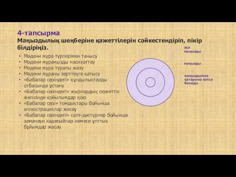 4-тапсырма Маңыздылық шеңберіне қажеттілерін сәйкестендіріп, пікір білдіріңіз. аса маңызды маңызды