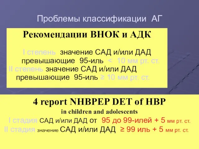 Проблемы классификации АГ Рекомендации ВНОК и АДК I степень значение