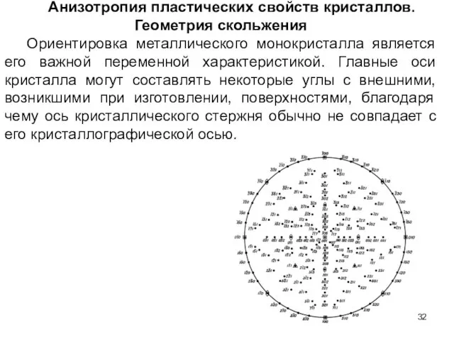 Анизотропия пластических свойств кристаллов. Геометрия скольжения Ориентировка металлического монокристалла является