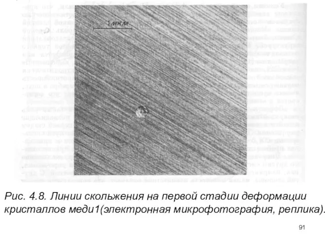 Рис. 4.8. Линии скольжения на первой стадии деформации кристаллов меди1(электронная микрофотография, реплика).